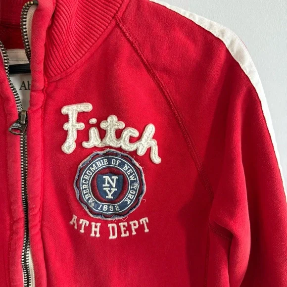 Abercrombie & Fitch Red Sweatshirt Jacket Logo Zip Up Men Size M - Picture 2 of 12